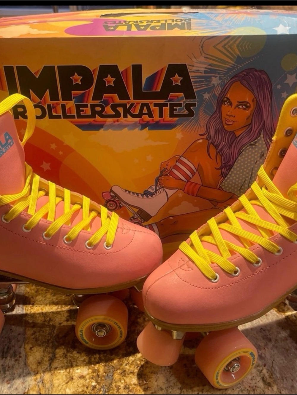 Impala Pink Classic Quad Roller Skates with Yellow Laces